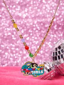 THE POWERPUFF GIRLS X SHEIN 1 pieza Collar casual con diseño de flor, burbujas y botón de oro, con apariencia de lujo y alta gama, adecuado para varias fiestas, conciertos y festivales