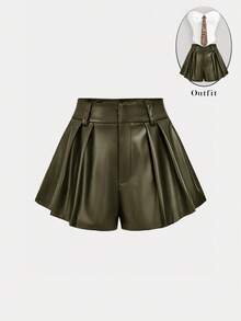 SHEIN MOD Women's Wine Red PU Wide Leg Shorts