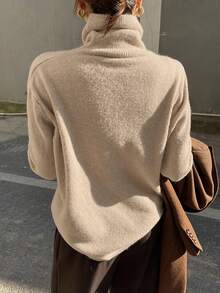 DAZY Áo len cổ lọ công sở thường ngày dành cho nữ - Màu be - Xem 2