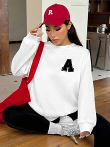 SHEIN EZwear 女士秋冬新款运动卫衣和紧身裤套装 - 黑與白 - 查看 4