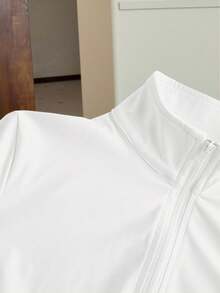 SHEIN EZwear Women's White Knitted Sun Protection Jacket In Fall/Winter - White - View 5