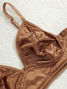NudeFit 2pcs Satin Shiny Fabric Triangle Cup Bra And Panty Set