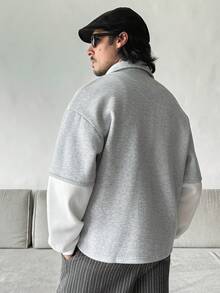 HUEFORM 男士休闲撞色拼接二合一衬衫，保暖内衬拼接设计卫衣，冬季男士必备 - 彩色 - 查看 4