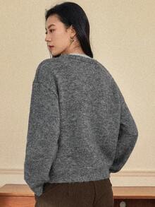 Dazy-Less Áo khoác cardigan trơn màu thường ngày dành cho nữ, đa năng cho mùa thu/đông - Xám - Xem 2