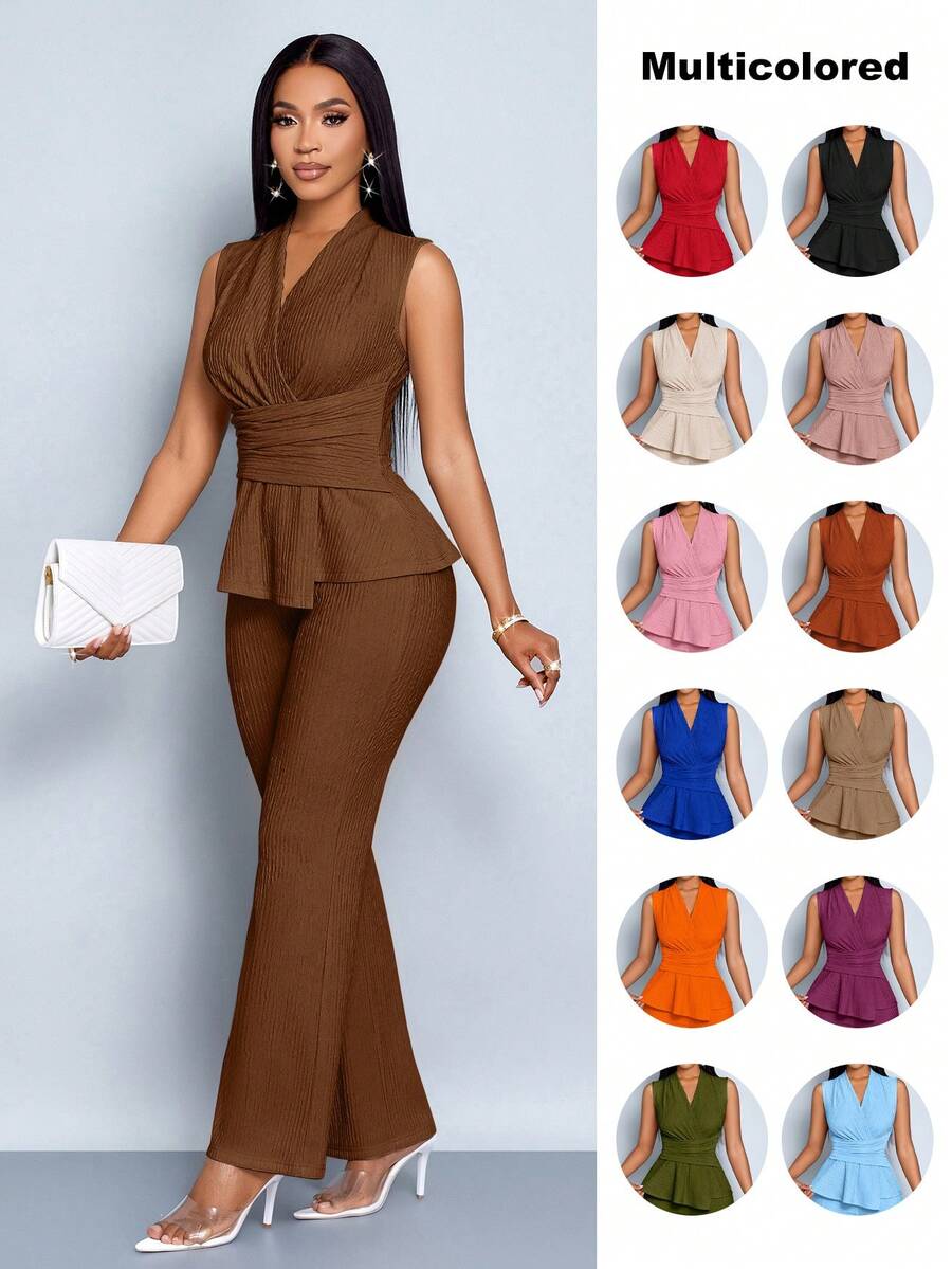 SOLERSUN Elegant Workwear Waist-Cinching Suit - Coffee Brown - View 1