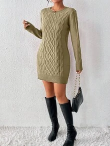 Rafferiza Women's Twist Knit Sweater Dress For New Year Clothes - Khaki - View 5