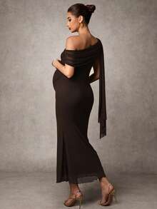 MaterniChic 优雅纯色单肩孕妇派对连衣裙