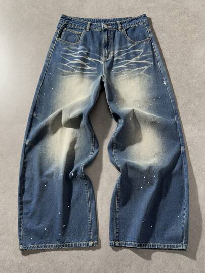 Street Life Jeans de pierna ancha de moda casual con bolsillo de color contrastante para hombres