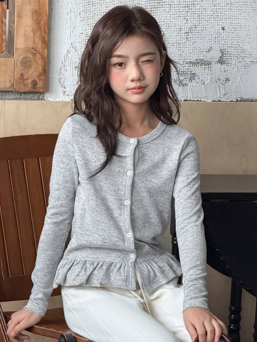 DAZY Tween Girls Crew Neck Long Sleeve Knit T-Shirt, Fall