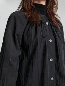 Ontre 2026春夏女士轻薄外套，黑色宽松长袖圆领套头衫，适合办公室/休闲场合，可调节抽绳，商务休闲，教师节，情人节，节日派对，百搭薄款外套 - 黑色 - 查看 7