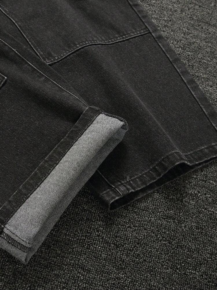 Manfinity EMRG Men's Fashion High Waist Belt Loop Straight Loose Fit Jeans - Black - View 11