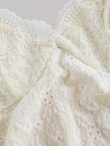 SHEIN MOD Women's Solid Color Lace Ruffled Fishtail Hem Elegant Spaghetti Strap Dress,Greek Goddess Dress,Formal Dress,Mermaid Skirt,Beige Women Dresses, Women Outfits, Giving Women Outfit,New Year Eve Dress - Apricot - View 4