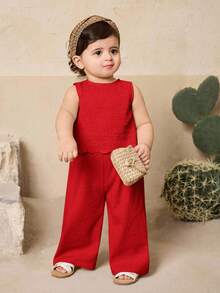 Travachic KIDS Babygirl Summer Cute Ruffle Sleeveless Top And Pants Set - Red - View 4