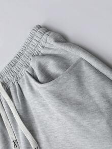 ROMWE MEN Prep Men's Casual Daily Letter Pattern Drawstring Waist Curved Hem Sweatpants, Suitable For Everyday Wear - Grey - View 3