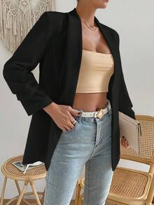 Aveloria Solid Open Front Shawl Collar Blazer  - Black - View 4