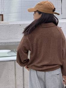 DAZY Girls Collared Knit Sweatshirt - Brown - View 6