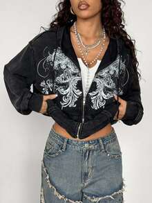 StreetHx Women's Y2K Style Gothic Retro Distressed Loose Sweatshirt, Streetwear For Autumn/Winter - Black - View 5