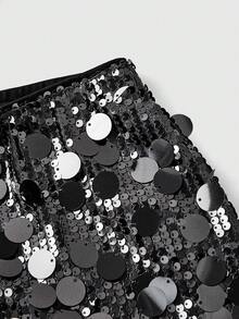 ROMWE Grunge Punk 女士毕业典礼、复活节、音乐会、纳什维尔度假闪亮黑色迷你裙、性感超低腰朋克街头超短裤 - 深灰色 - 查看 3