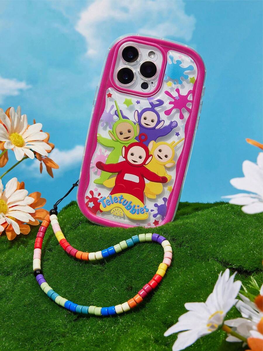Teletubbies X SHEIN Printed Protective Cover Design Fashionable Mobile Phone Case, Including Rainbow Mobile Phone Hanger, Compatible With Iphone - Multicolor - View 1