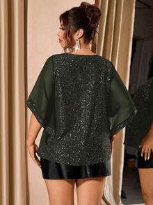 Cravure Plus Size Women's Luxury Party Style Versatile Fashion Slimming Glitter Elegant Blouse, Suitable For Gatherings And Banquets - Army Green - View 5