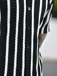 Devon Thys Men's Contrast Color Hollow Knit Cardigan, Fashionable For Summer, Fall - Black and White - View 3