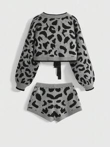 ROMWE Kawaii 2pcs/Set Women Leopard Print Bow Decor Sweater - Multicolor - View 2