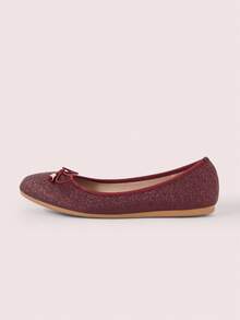 CUCCOO DOLLMOD Fashionable Shiny Comfortable Bow Tie Burgundy Flat Shoes For Christmas - Burgundy - View 7