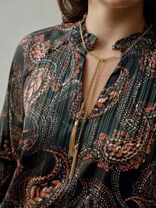 MOTF PREMIUM 佩斯利印花长袖衬衫，波西米亚风，秋冬季 - 綠色 - 查看 3