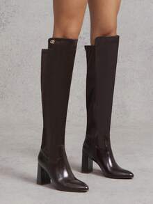 SHUZIA Elegant Women's Oil PU Over Knee Chunky Heel Boots Comfort Fall Winter Holiday Shoe - Chocolate Brown - View 4