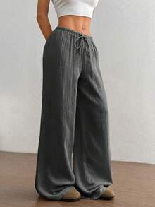 Flirla Quần ống đứng cotton cạp siêu thấp thường ngày cho nữ - Màu xám đen - Xem 6