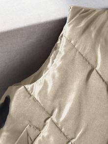 Chaleco acolchado con cuello alto versátil y casual para niñas preadolescentes, ideal para otoño/invierno - Camel - Ver 5