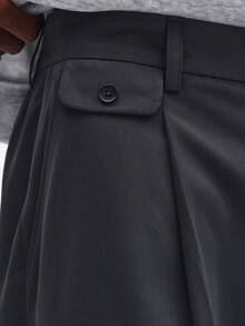 SUMWON 宽腿修身褶裥长裤，侧边口袋，裤脚收口，适合商务休闲和专业办公场合穿着。 - 深灰色 - 查看 7