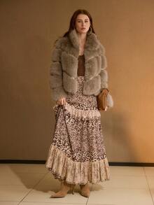 MOTF PREMIUM 时尚立领罗纹人造毛皮大衣 - 卡其色 - 查看 5