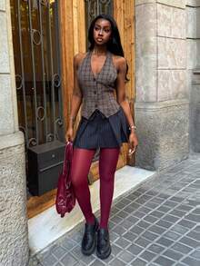 Modviera Damen Herbst/Winter gestreifte Taille Falten A-Linie Slim Fit Mini Rock - Verschiedenfarbig - Übersicht 6