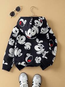 SHEIN Felix The Cat Young Boy Casual Black Cartoon Pattern Cute Long Sleeve Sweatshirt, Suitable For Spring And Autumn - Black - View 2