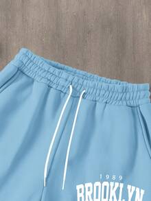 Manfinity Homme 2pcs Men's New York Slogan Print Casual Sweatshirt And Sweatpants Set, Fall/Winter Clothes - Baby Blue - View 5