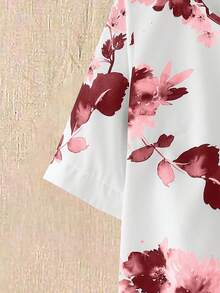 EMERY ROSE 2件套女士碎花圆领短袖上衣和裤子，新年休闲装 - 中紫紅色 - 查看 7