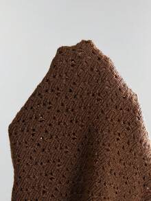 Ontre 2026春夏新款都市时尚风，简约舒适，咖啡色，镂空设计，宽松版型，女士针织上衣，四季皆宜，适合返校季、商务休闲、通勤等场合，也可作为女士婚礼宾客图案T恤 - 咖啡棕 - 查看 8