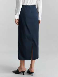 Ontre 2026 Spring/Summer Women's Vintage Elegant Casual Business Versatile, Nashville Apparel, Solid Color Skirt For Urban Commute, Business Casual, Wedding Guest Irregular Natural Ruffle Skirt - Navy Blue - View 3