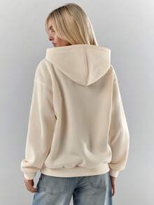 Glamine Fashionable Lady's Winter: Metallic-Embellished Beige Hooded Casual Sweatshirt - Beige - View 2