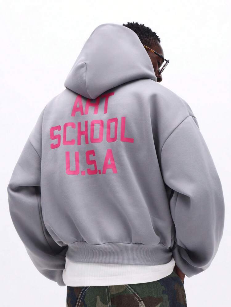Grey Hoodie With Back Text Print