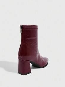 女士尖头踝靴，后拉链设计，时尚百搭，圣诞节必备 - 酒紅色 - 查看 8