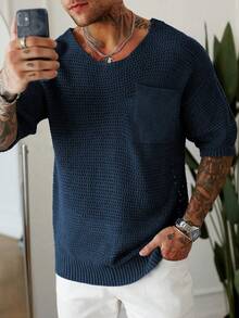 Manfinity Homme 男士休闲纯色针织毛衣 - 寶藍色 - 查看 6