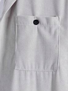 Manfinity Homme 男士纯色单排扣休闲长袖衬衫 - 淺灰色 - 查看 3