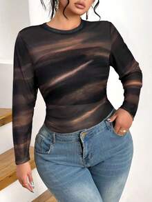 Elenzga Áo thun lưới cổ tròn tay dài màu đen gợi cảm cổ điển đa năng cỡ lớn - màu đen - Xem 4