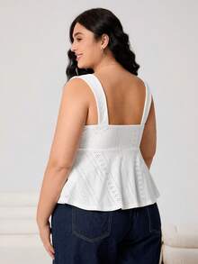 Solflare 2026春夏新款休闲日常穿搭，适合派对、通勤、返校、约会、居家、生日派对等多种场合，无袖针织提花上衣，白色，大码女装 - 白色 - 查看 2