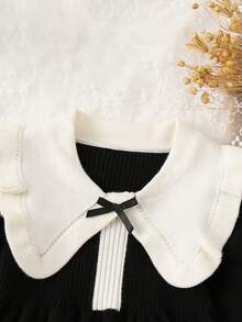 Sukienka sweterkowa z kołnierzykiem polo dla malucha, sukienka dzianinowa z długim rękawem i kokardką, styl uniwersytecki, odpowiednia do noszenia na co dzień, na wyjścia, święta i imprezy, może być prezentem