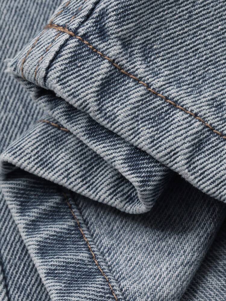 Men's Autumn Oblique Waist Button Washed Vintage Blue Jeans