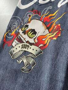 ROMWE MEN Anime Men's Letter & Skull Graphic Wide Leg Casual Jeans - Blue - View 5