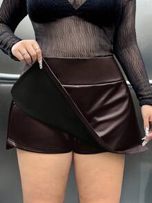 SHEIN EZwear Minifalda-pantalón de unicolor con abertura lateral para tallas grandes - Marrón - Ver 5